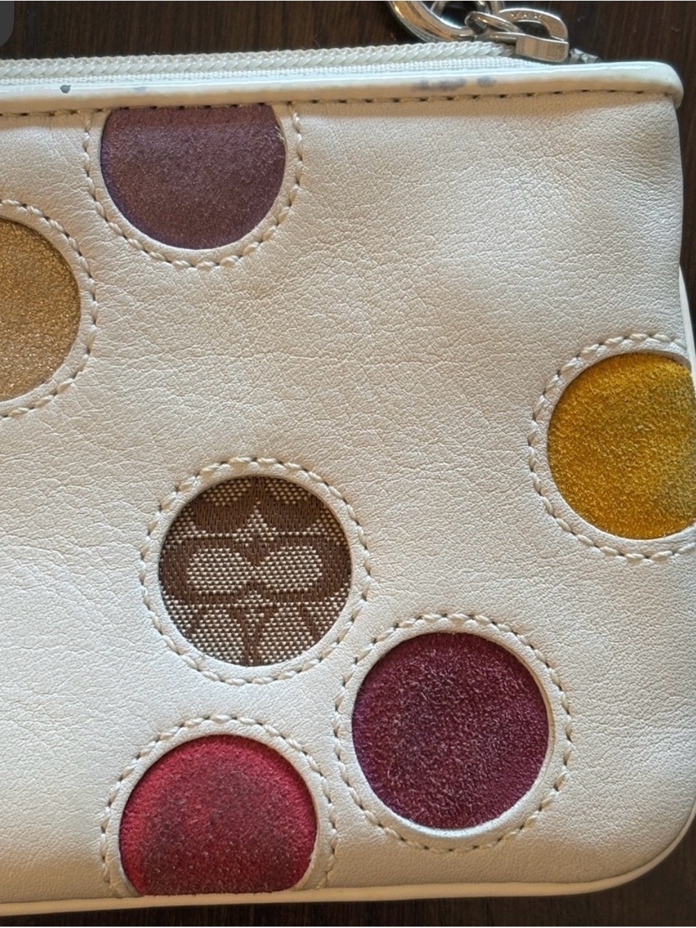 Coach limited edition White Polka Dot Wristlet Clutch with Multicolor Accents - Picture 7 of 10